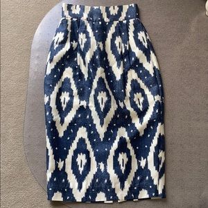 JCrew Collection Navy and White Ikat Skirt